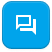 A blue square icon with a white chat bubble symbol, indicating messaging or conversation.