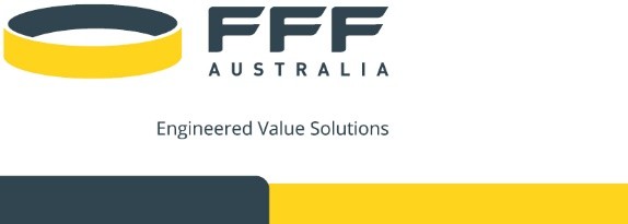 FFF Australia logo with a yellow and grey ring above the text "FFF AUSTRALIA" and the tagline "Engineered Value Solutions" below. Yellow and dark grey design elements feature at the bottom of the image.