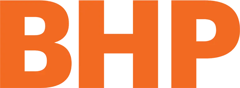 Large, bold orange letters spelling "BHP" on a transparent background.
